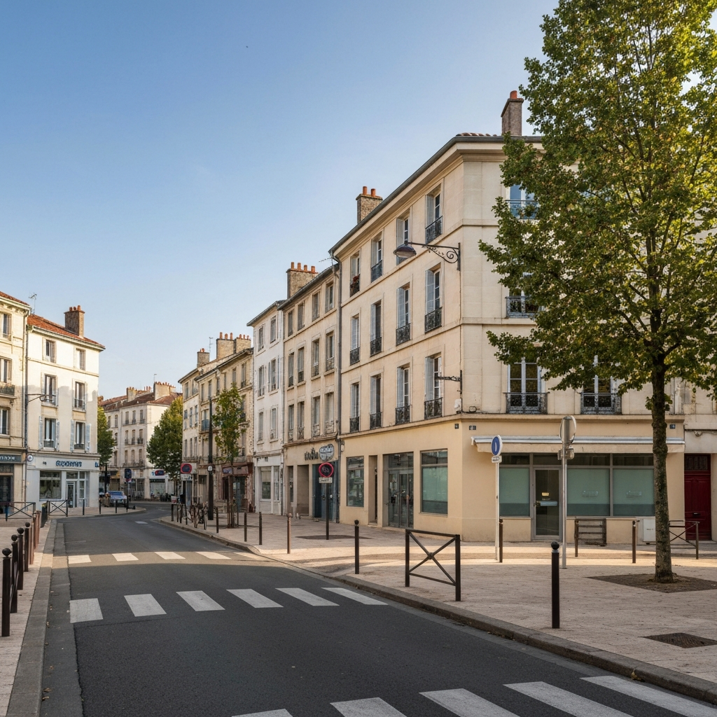 Vue aérienne de la ville d'Auneau avec un panneau indiquant 'Estimation Gratuite'