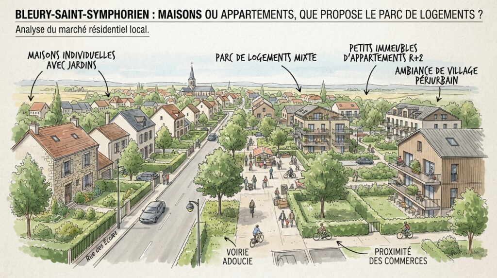 Illustration d'un quartier résidentiel avec maisons et immeubles d'appartements