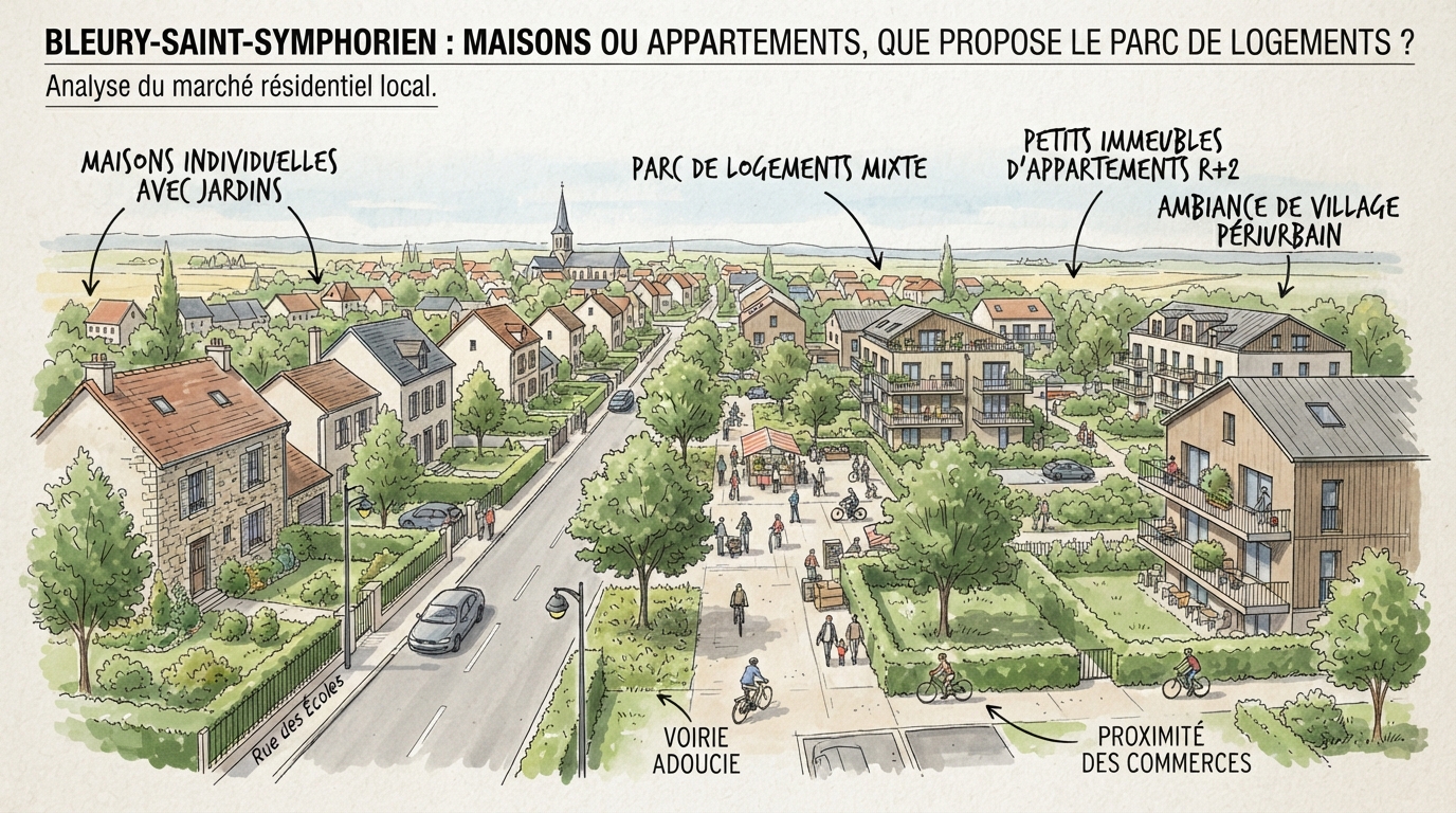 Illustration d'un quartier résidentiel avec maisons et immeubles d'appartements